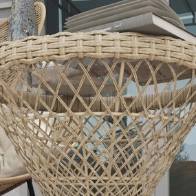 Outsunny Stolik kawowy Stolik boczny w stylu boho, blat ze szkła, polirotan, 45 cm x 45 cm x 52 cm, Naturalny