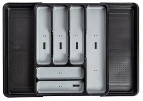 Czarno-szary regulowany plastikowy organizer na sztućce 41,5 x 35 cm – Addis