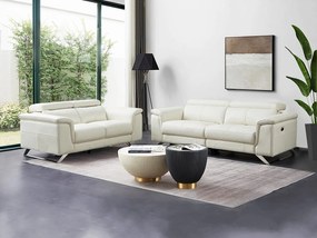 Kanapa 3-osobowa rozkładana elektryczna i 2-osobowa kanapa ze skóry w kolorze białym BREYT II