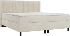 Kompletny zestaw boxspring z wezgłowiem w pionowe szwy + stelaż + materac + materac nawierzchniowy - 2 x 80 x 200 cm - Welur - Beżowy - DONISI od PALACIO