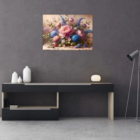 Obraz na szkle - Stół pełen kwiatów (70x50 cm)