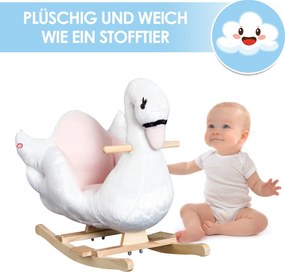 HOMCOM Koń na biegunach dla dzieci zwierzak na biegunach dla małych dzieci łabędź od 18 miesięcy plusz różowy+biały