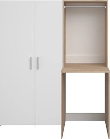 Mebel pod pralkę z szafą ubraniową i podwójną kolumną z drzwiami – Jasny naturalny i biały – S156 x W184 – ERKANO