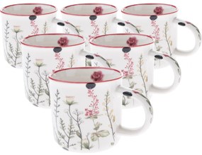 Zestaw 6 kubków porcelanowych Letnia łąka 230 ml, czerwony