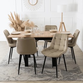 Zestaw Stół Kwadratowy Rozkładany MAX 80-160 cm Dąb Craft/Czarny i 6 Krzeseł Tapicerowanych CHRIS Beżowych Nowoczesnych