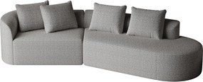 Jasnoszara sofa narożna - sofa 4-osobowa z 4 poduszkami dekoracyjnymi i oparciem - szenil