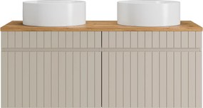 Wisząca szafka łazienkowa prążkowana beżowa z okrągłą umywalką nablatową - 120 cm - SATARA