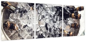 Obraz - szampan w lodzie (z zegarem) (90x30 cm)