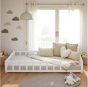 Łóżko podłogowe dla malucha 120x200 cm białe łóżko Montessori z barierkami