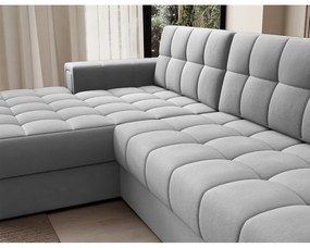 Szary aksamitny rozkładany narożnik (lewostronny/z szezlongiem) Blezalt – ELTAP