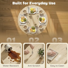 HOMCOM Składany stół do jadalni, okrągły stół o średnicy 80 cm z ramą stalową, miejsce dla 2-4 osób, wygląd naturalnego drewna | Aosom PL