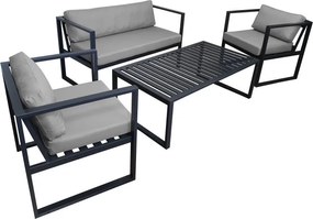 Zestaw mebli ogrodowych sofa + 2 fotele + stolik : Kolor Stelaża - Szary, Kolor tkaniny - Oxford Szary, Typ tkaniny - Oxford