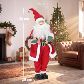 HOMCOM Śpiewający &amp; tańczący Mikołaj, 120 cm, stojąca animowana figurka świąteczna z girlandą &amp; workiem, aktywowana dźwiękiem/dotykiem | Aosom PL