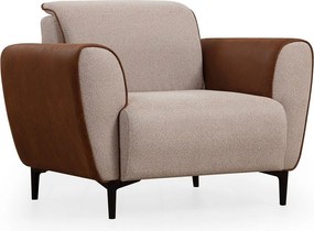 Elegancki fotel 1-osobowy, beżowo-cynamonowy, 100x85x85 cm | Stelaż z drewna bukowego i płyty wiórowej, 100% poliester, miękkie poduszki piankowe | Tec