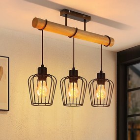 NETTLIFE Lampa sufitowa do salonu w stylu vintage, drewniana, czarna, metalowa, industrialna, do salonu. Żarówka E27 nie jest dołączona.