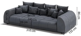Ciemnoszara sztruksowa rozkładana sofa 310 cm Vanessa – Ropez