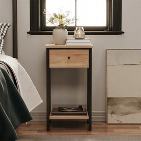 Stolik nocny komoda szafka szufladą półką jasny brąz industrialny loft 51cm