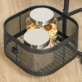 HOMCOM Wózek kuchenny z 4 poziomami, kosze z siatki, górna półka, obrotowe kółka, czarny | Aosom PL