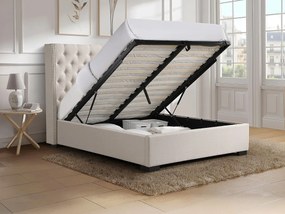 Łóżko ze skrzynią i pikowanym zagłówkiem 200 x 200 cm - Tkanina - Beżowy - MASSIMO