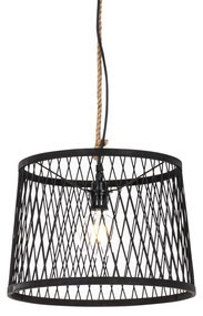 Rustykalna lampa wisząca zewnętrzna czarna rattan 40 cm - Calamus