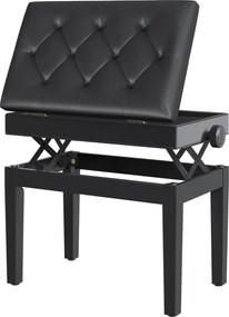 HOMCOM Ławka do Fortepianu Czarna z Regulowaną Wysokością i Schowkiem 54,5x33x48-58cm | Aosom PL