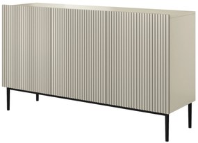 Komoda Nicole 150 cm z ryflowanym frontem - kaszmir / czarne nóżki