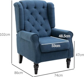 HOMCOM Fotel uszak elegancki niebieski solidne wypełnienie zdejmowana tapicerka 74x86x102 cm | Aosom PL