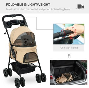 Outsunny Wózek dla psa składany z 2 pasami bezpieczeństwa do 20 kg khaki | Aosom PL