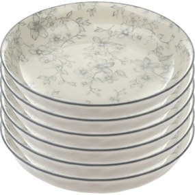 Zestaw 6 głębokich talerzy Delikatne kwiaty 20 cm, szary