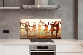 Szkło do Kuchni na Ścianę Ludzie nad Brzegiem Morza o Zachodzie