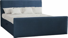 Łóżko kontynentalne z pojemnikiem i topperem TRENTO, pluszowy sztruks VELO, 200x200 cm, Ciemnoniebieski, H3-Bonell