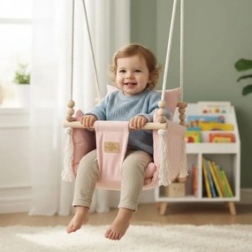 Różowa drewniana huśtawka dla niemowlaka F4-G55