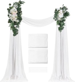 Łuk Ślubny SucceBuy Zestaw Sztucznych Kwiatów do Łuku Ślubnego - Biały, 2 Kwiaty i 2 Zasłony