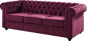 Kanapa 3-osobowa CHESTERFIELD – welur w kolorze purpurowym