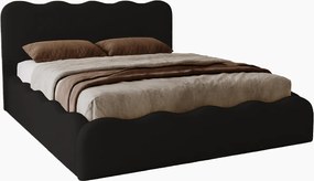 Emporius Wave łóżko dwuosobowe 200x200 cm - łóżko z pojemnikiem, łóżko tapicerowane 200x200 do sypialni - tkanina aksamitna, czarny (Elegance 21)
