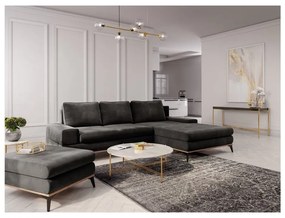 Ciemnobrązowy rozkładany narożnik z aksamitnym obiciem Windsor &amp; Co Sofas Astre, prawostronny