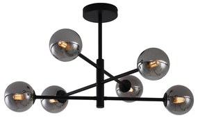 Nowoczesna lampa sufitowa czarna z przydymionym szkłem 6-punktowa - Ryan Nowoczesny Oswietlenie wewnetrzne