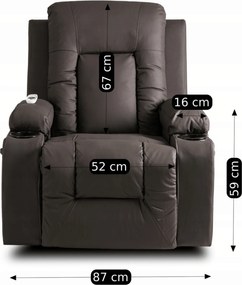 Fotel Masujący BOX Rozkładany Wypoczynkowy z Podnóżkiem Ciemnobrązowy Ekoskóra Nowoczesny