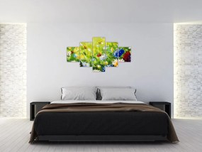 Obraz kwitnącej łąki, obraz olejny (125x70 cm)