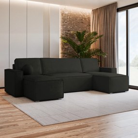Masseno Narożnik PESANO z funkcją spania i pojemnikiem na pościel Narozniki U, Rozkładana sofa - Czarny, MONOLITH 95