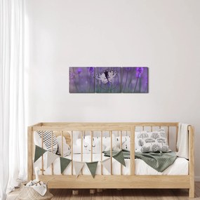 Obraz - Motyl w lawendach (z zegarem) (90x30 cm)