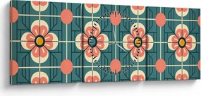 Obraz - Retro wzór z kwiatami (z zegarem) (90x30 cm)