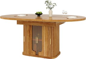 Stol jadalniany rozsuwany - MDF - Stół okrągły - 118-158 cm - 6 osób - z szklanymi drzwiami - Kolor drewna orzechowego