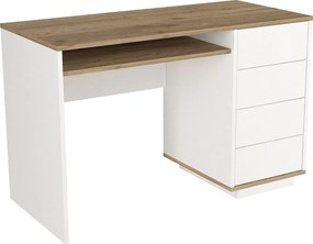 Biurko z 4 szufladami i 1 wnęką – Białe i naturalne – LOTULA