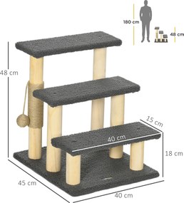 PawHut Drabinka dla kota z drapakiem Trzy stopnie Zabawka Szary Drewno 45x40x48cm | Aosom PL
