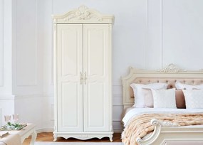 Szafa do sypialni dwudrzwiowa Allure ecru, wymiary 111x241 cm. Szafa dla dziewczynki, szafa do pokoju, zdobiony gzyms i cokół. Meble francuskie La Perle.