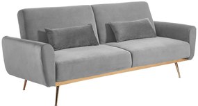 3-osobowa kanapa z funkcją spania rozkładana z weluru LAUNEI - Kolor jasnoszary