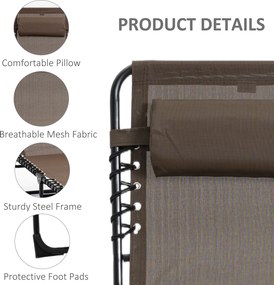 Outsunny Leżak składany z poduszką na szyję, rama stalowa, pokrycie z siatki, obciążenie do 120 kg, kolor brązowy