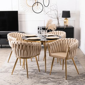 Krzesło Tapicerowane Plecione do Salonu CAPI Kremowe Welurowe do Toaletki Nowoczesne Glamour