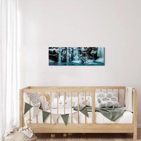Obraz zamarzniętych wodospadów (z zegarem) (90x30 cm)